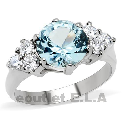 3.1CT CRT AQUAMARINE CZ STAINLESS STEEL RING-SIZE9